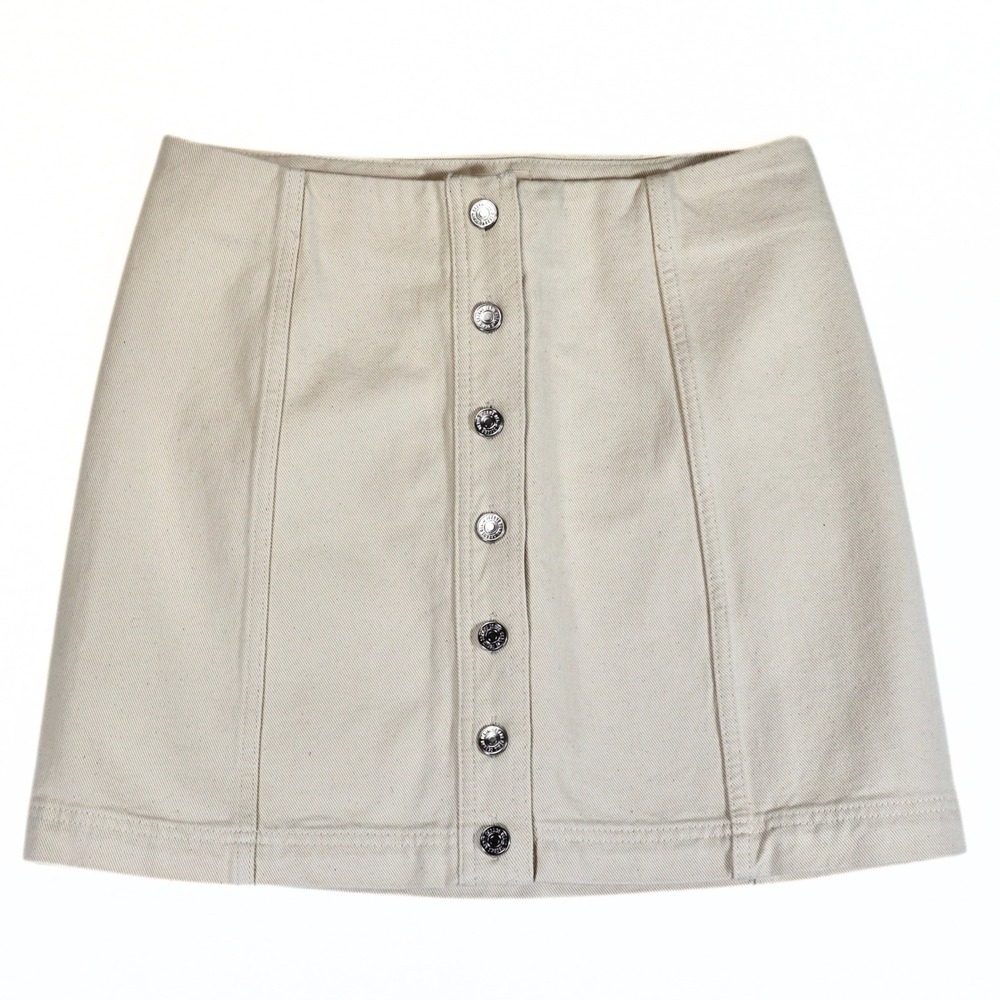 Sezane Savina Denim Mini Skirt Womens 8 FR 40 Ecru White Button Front Cotton NWT
